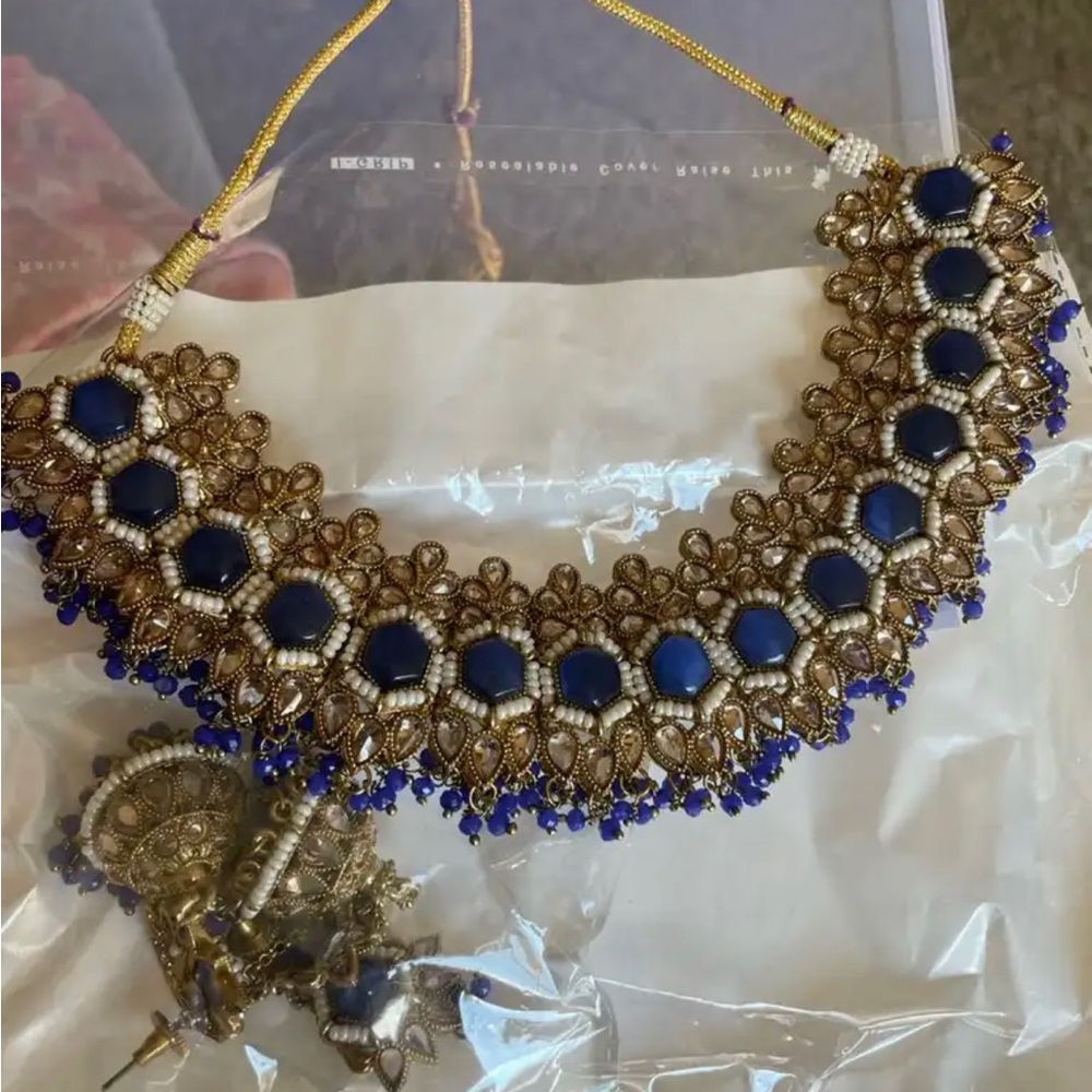 Dark blue necklace indian set with ear rings